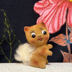 Flocked Furry Tailed Chipmunk 3" Figurine, Vintage Circa 1960s